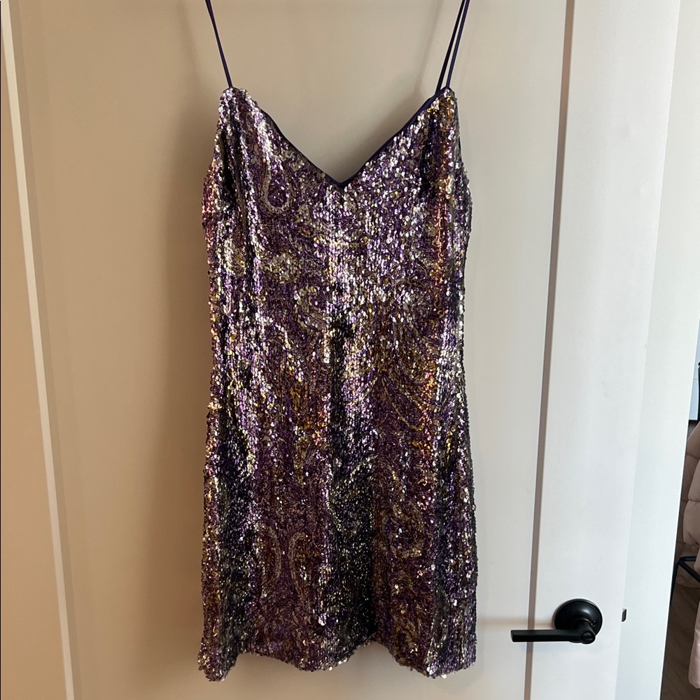 Ramy Brook Purple Sequin Spaghetti Strap Dress NWT